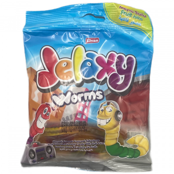 мармелад жевательный «Jelaxy» Червячки с фруктовым соком 80 г (Турция)
