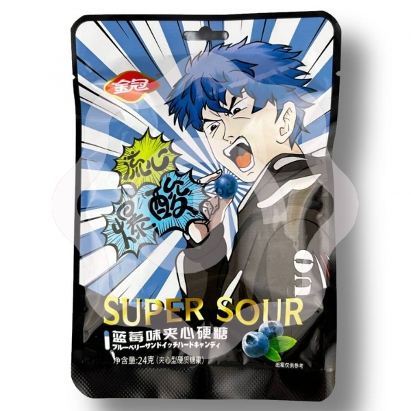 Конфеты GOLDEN CROWN "Super Sour" фруктовые супер кислые с черникой 24 г